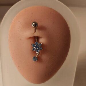 Dangle Tassels Lake Blue Crystals Flower Navel Ring  ~ N-5065-POSH